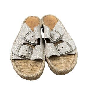 Anthropologie Penelope Chilvers Silver Taupe Leather Espadrille Sandals Size 5